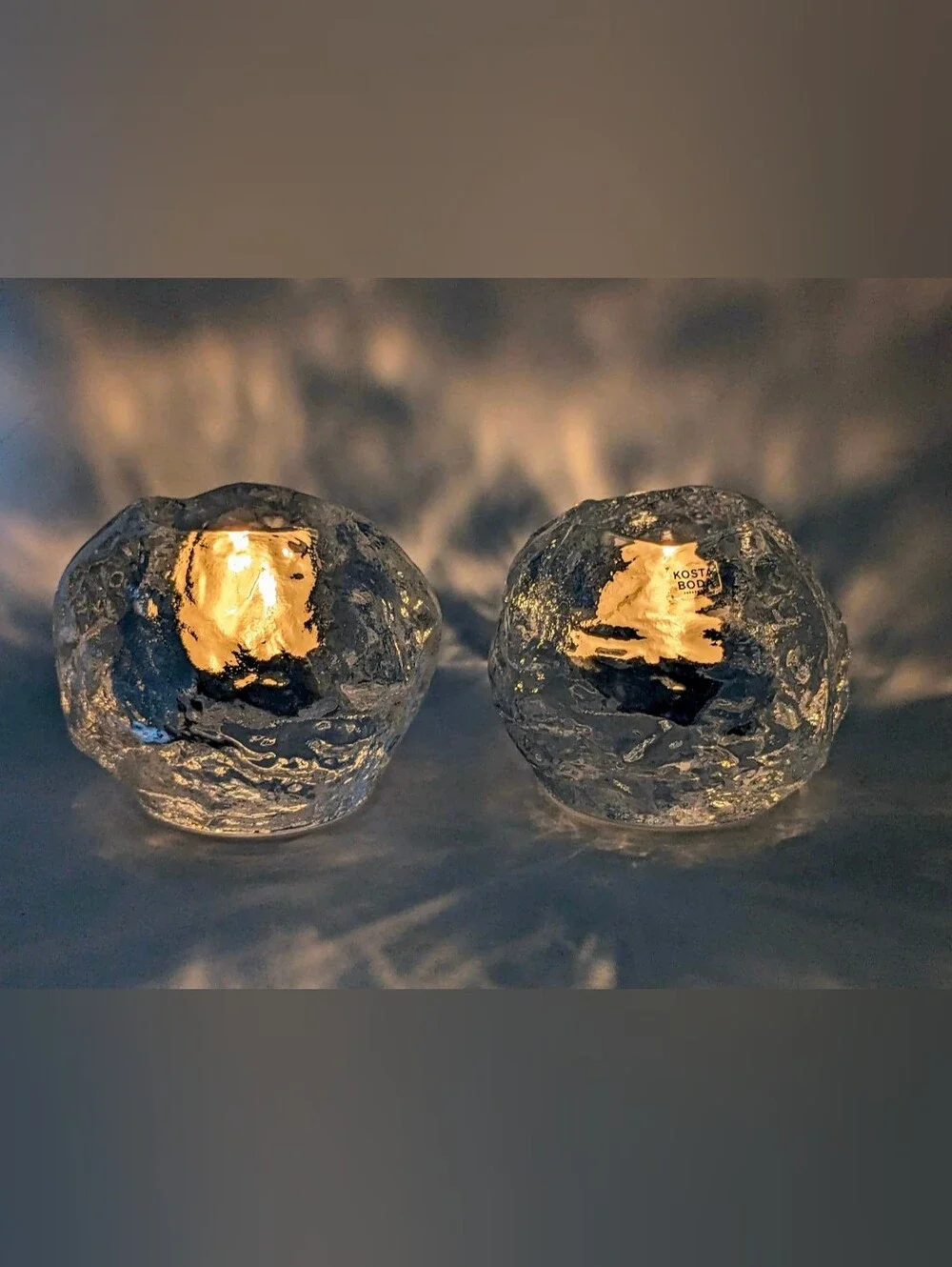 Kosta Boda Set of 2 Snowball Votive Candle Holders Crystal Art Glass Ice